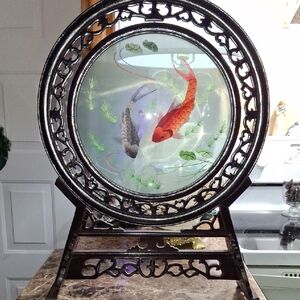 Decorative Fish Display with Black and Red Koi 22h X 16w